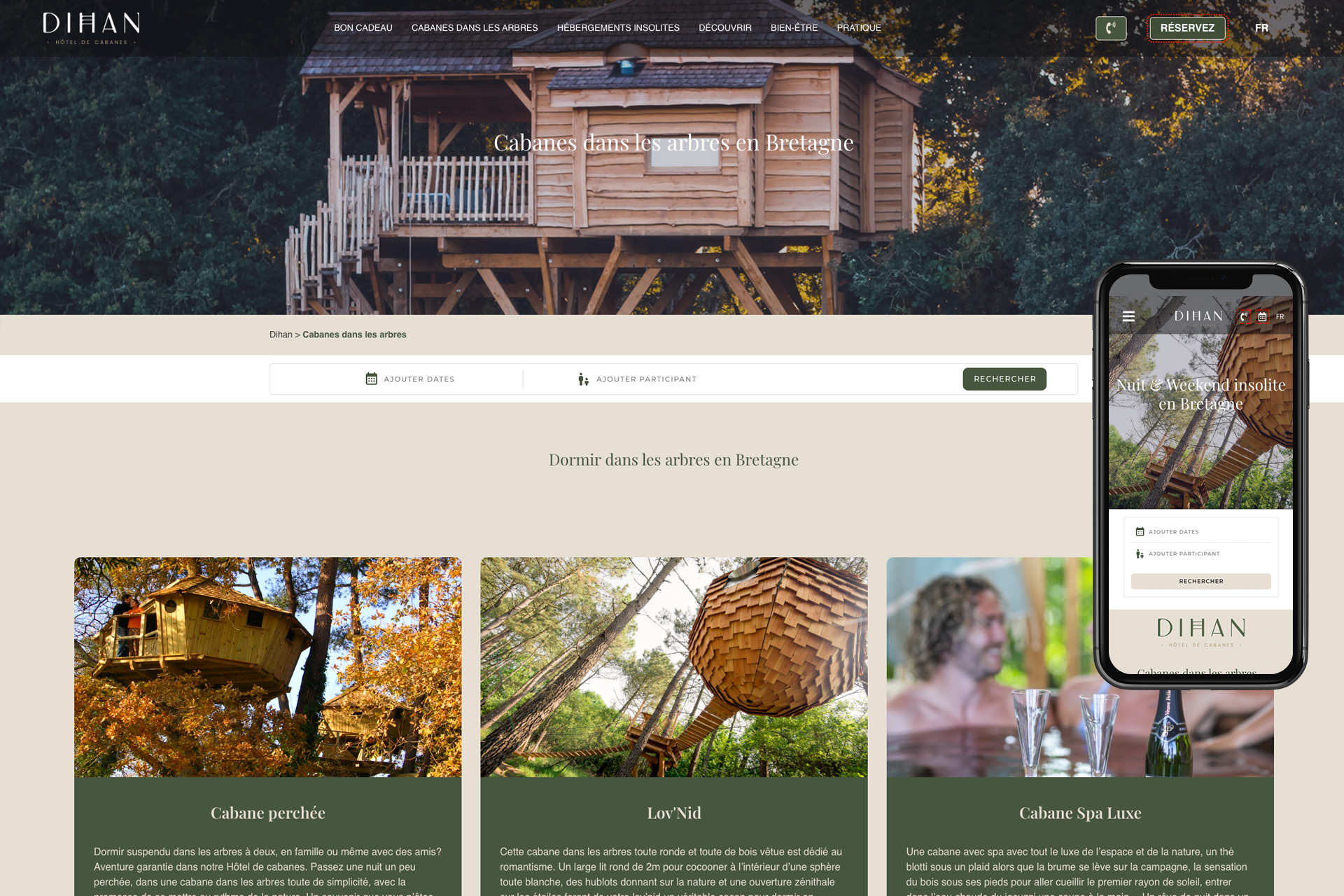 Dihan-evasion.org - hôtel de cabanes dans les arbres